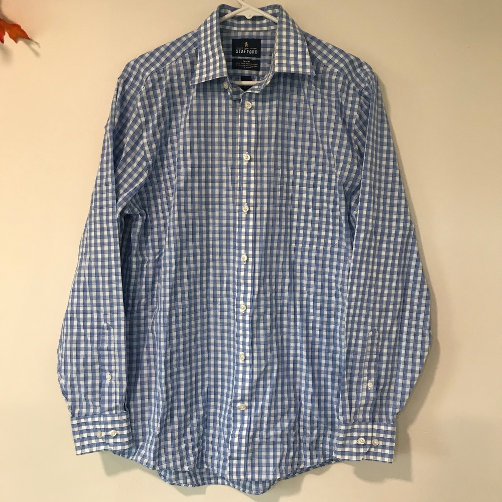 Stafford Light Blue and White Gingham Dress Shirt